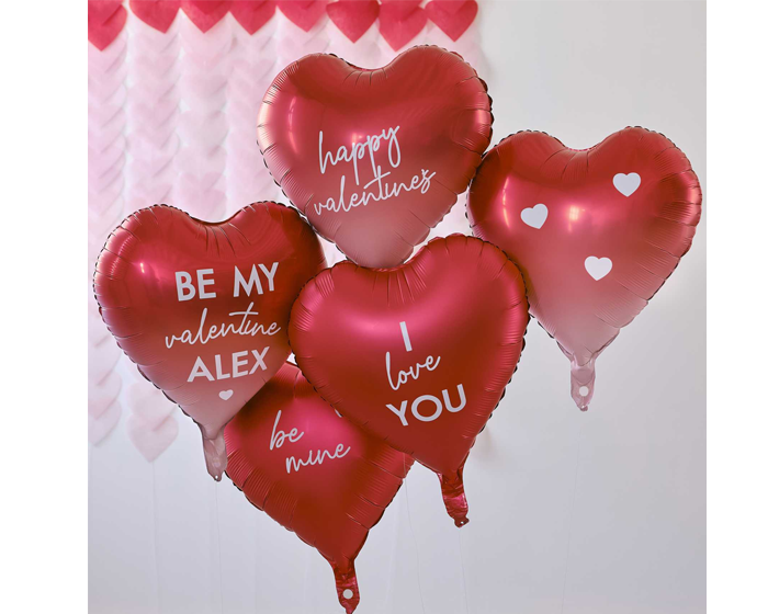 Hartjes Folieballonnen Valentijnsdag met stickers Ginger Ray (5st) afbeelding