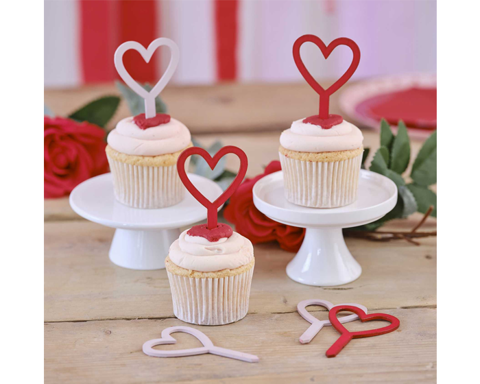 Houten Cupcake Toppers Heart Red&Pink Ginger Ray (6st) afbeelding