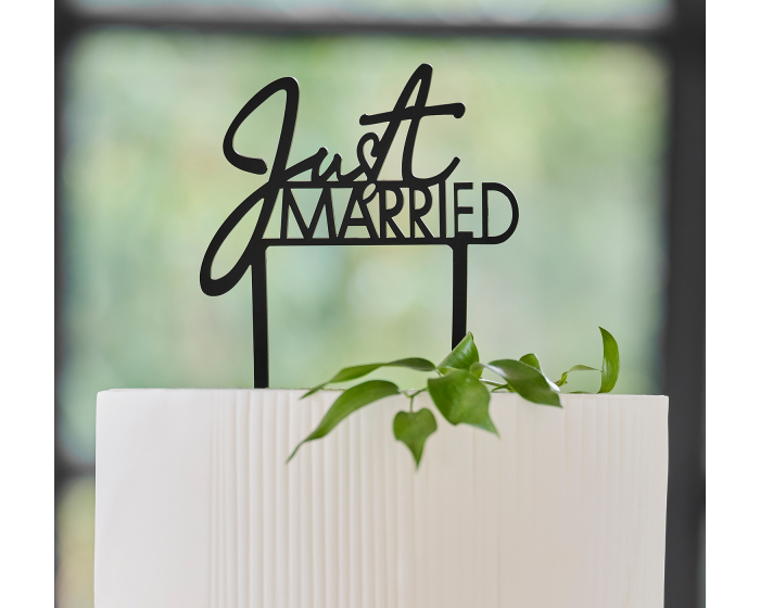 Taarttopper Just Married Acryl Zwart Ginger Ray afbeelding