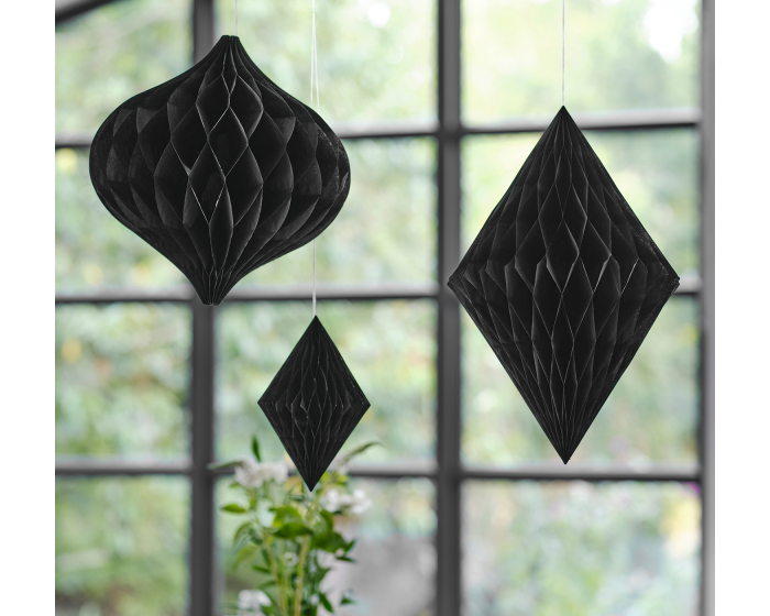 Honeycomb Hangdecoratie Zwart Ginger Ray (3st) afbeelding