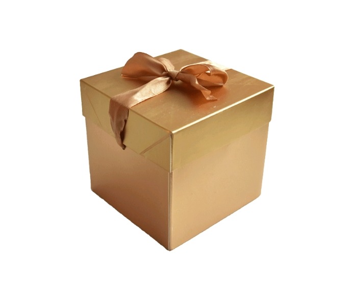 Cadeaudoos Goud met gouden strik - 10x10x10cm afbeelding