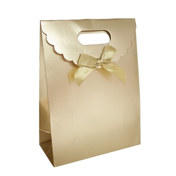 Kartonnen Cadeautas Strikje Goud (12st) afbeelding