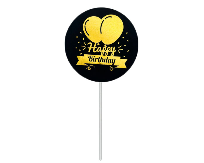 Caketopper Happy Birthday Zwart/Goud afbeelding