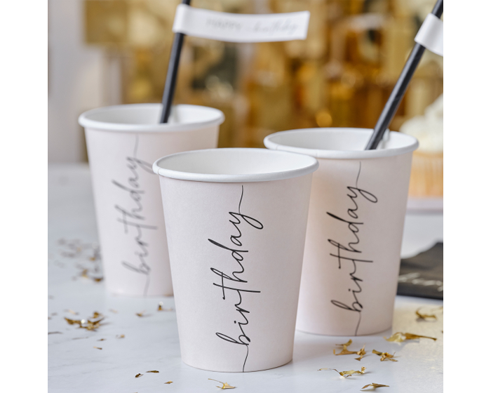 Bekers - Happy Birthday Nude&Zwart Ginger Ray (8st) afbeelding