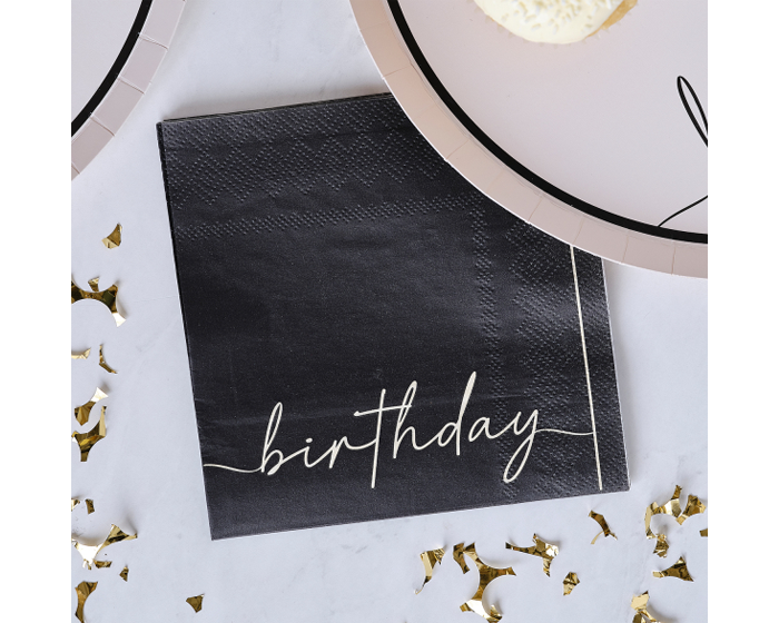 Servetten Happy Birthday Nude&Zwart Ginger Ray (16st) afbeelding