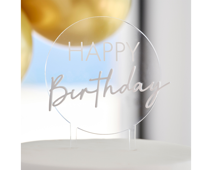 Taarttopper Happy Birthday Acryl Wit Ginger Ray afbeelding