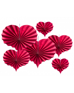 Deco Waaierset Hartjes Rood - 6 stuks