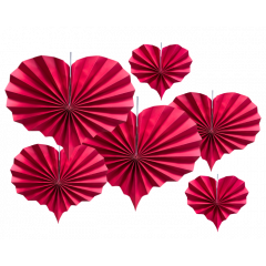 Deco Waaierset Hartjes Rood - 6 stuks