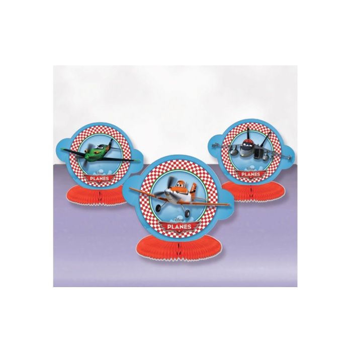 Gekleurde Honeycomb Planes geïnspireerd door Pixar’s film “Planes”, set van 3 geschikt als feestdecoratie.