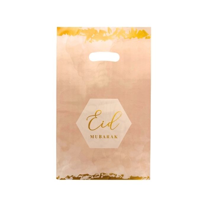 Plastic Uitdeelzakjes Eid Mubarak Roze & Goud 
