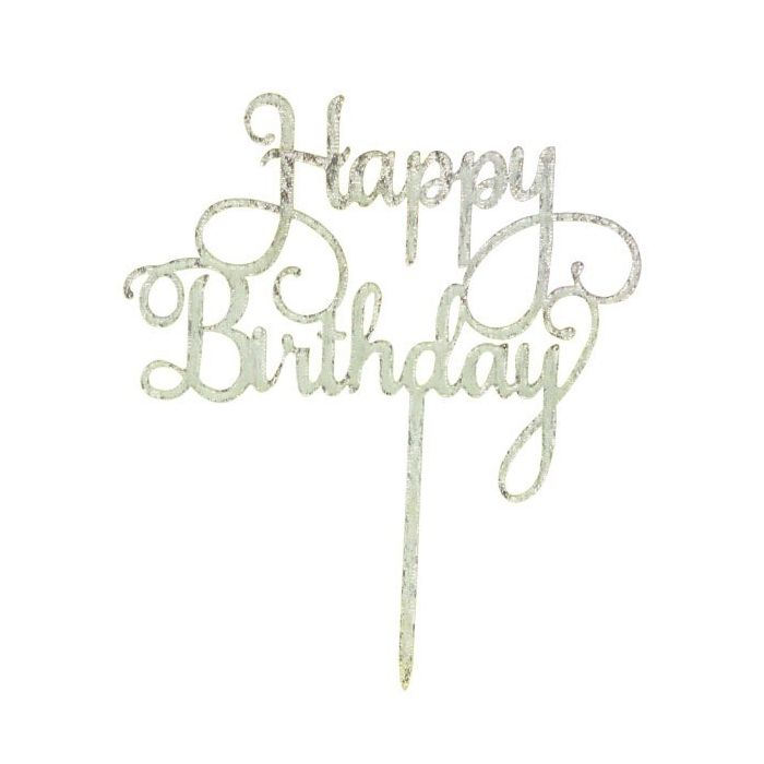 Cake Topper 'Happy Birthday' Zilver