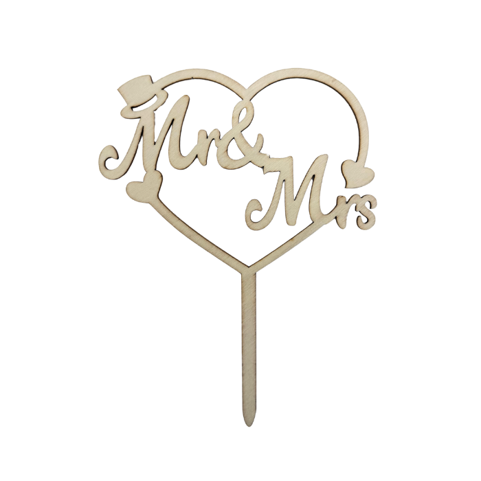 Taarttopper Mr & Mrs - Hout - 15x20cm