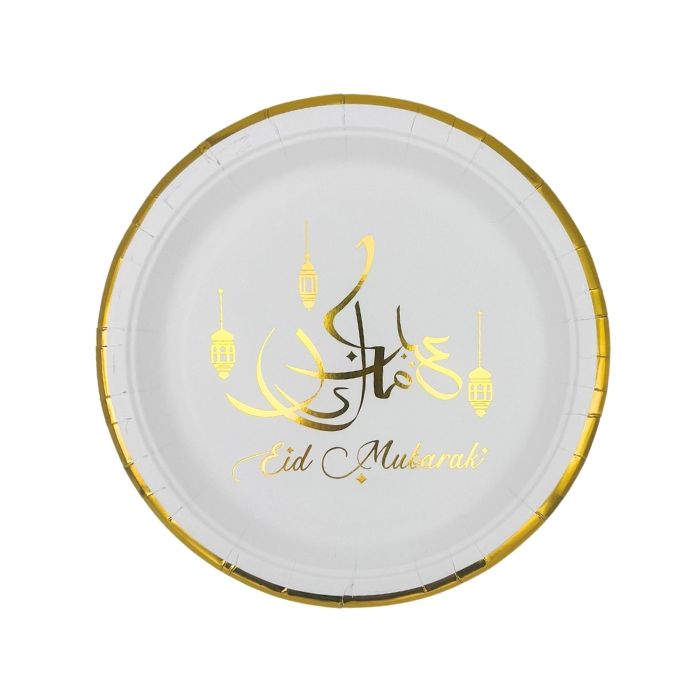 Stijlvolle Borden Eid Mubarak Wit & Goud 23 cm