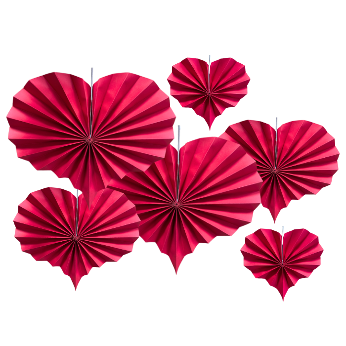 Deco Waaierset Hartjes Rood - 6 stuks