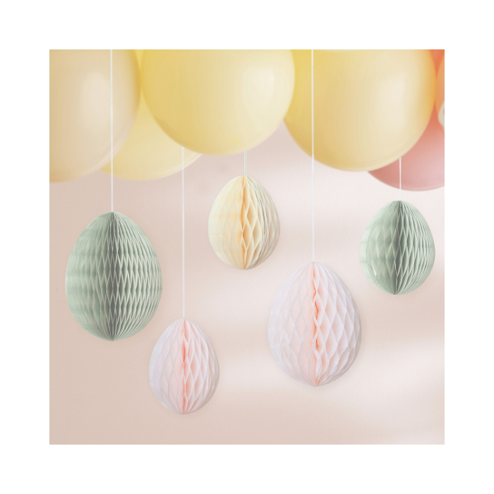 Hangdecoratie Honeycomb Ei Pastel - 5 stuks