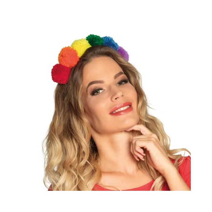 Diadeem Pompon Regenboog