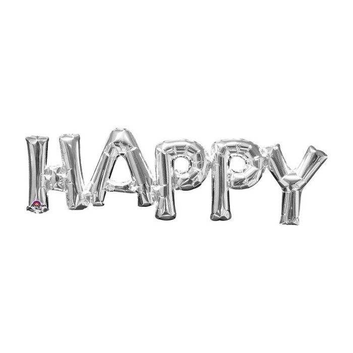 Folie Ballon 'HAPPY' Zilver