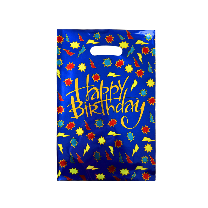 Uitdeelzakjes 'Happy Birthday' Metallic Blauw - 12 Stuks