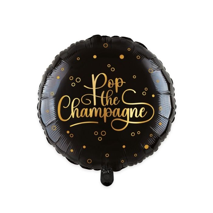 Folieballon Pop the Champagne Zwart & Goud