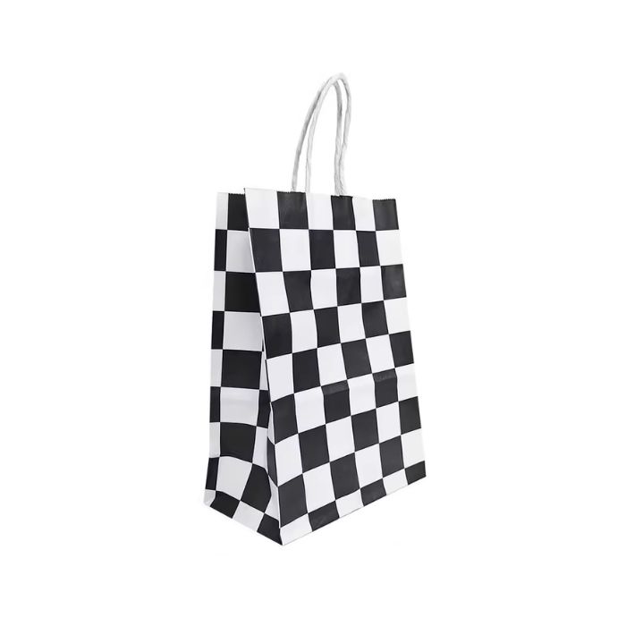 Cadeautasjes Race Zwart-Wit Geruit (6st) – Perfect voor kinderfeestjes!