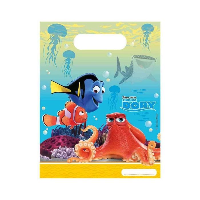 Uitdeelzakjes met Dory, Nemo en Hank, gedrukt op plastic, perfect voor traktaties en feestversieringen.