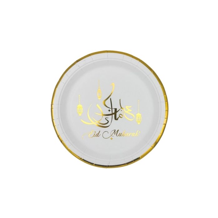 Stijlvolle Bordjes Eid Mubarak Wit & Goud 18cm