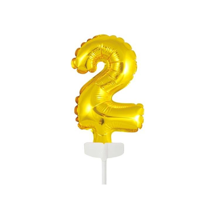 Folieballon Caketopper Cijfer 2 Goud