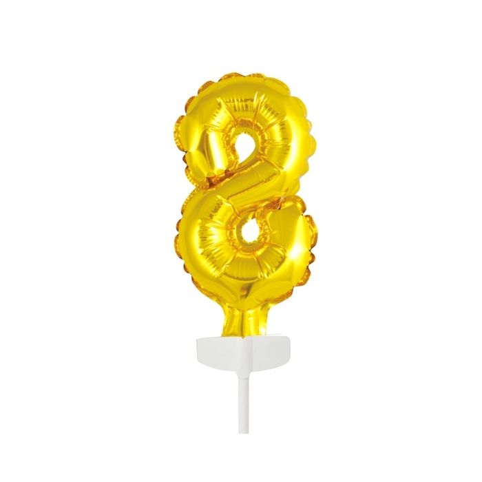 Folieballon Caketopper Cijfer 8 Goud