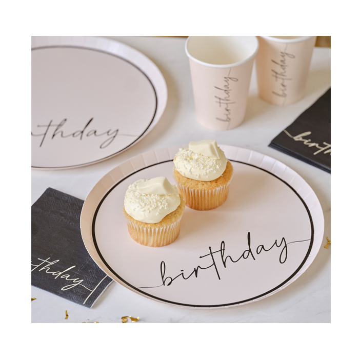 Borden Happy Birthday Nude & Zwart Ginger Ray (8st)