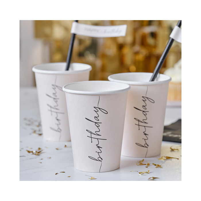 Bekers Happy Birthday Nude & Zwart Ginger Ray 