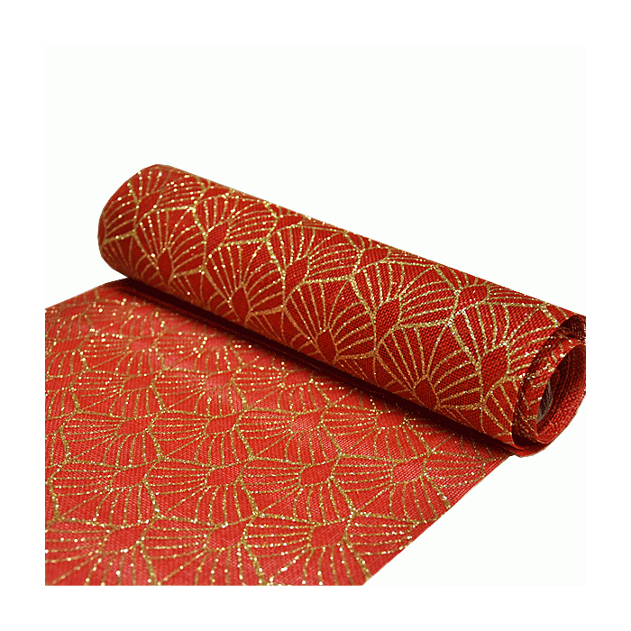 Decoratiestof Leaf Rood & Goud 