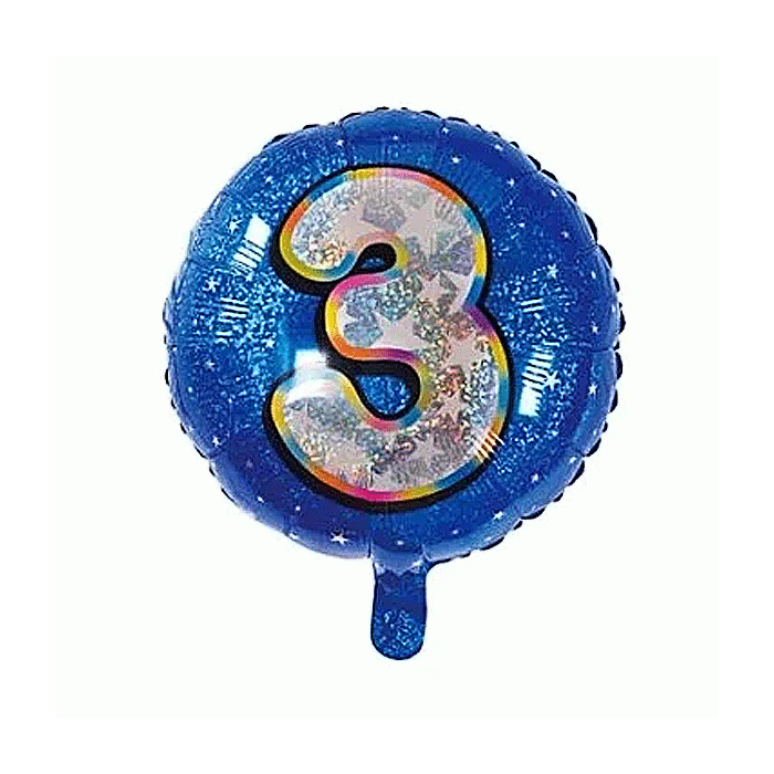 Folieballon Holografisch Cijfer 3 Blauw