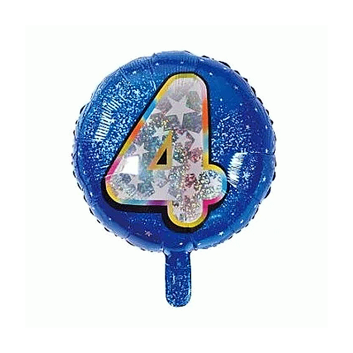 Folieballon Holografisch Cijfer 4 Blauw