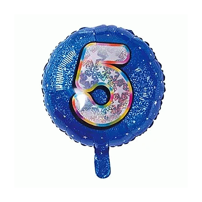 Folieballon Holografisch Cijfer 5 Blauw