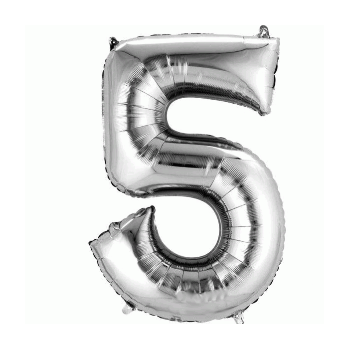 Folieballon 5 Zilver XL