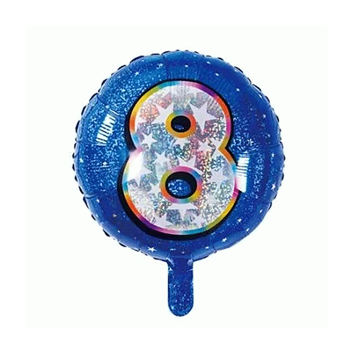 Folieballon Holografisch Cijfer 8 Blauw