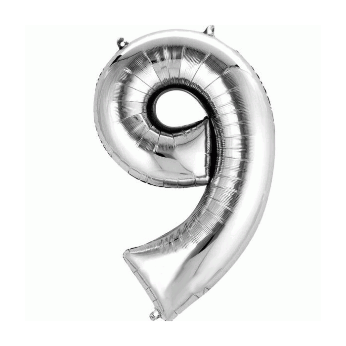 Folieballon 9 Zilver XL
