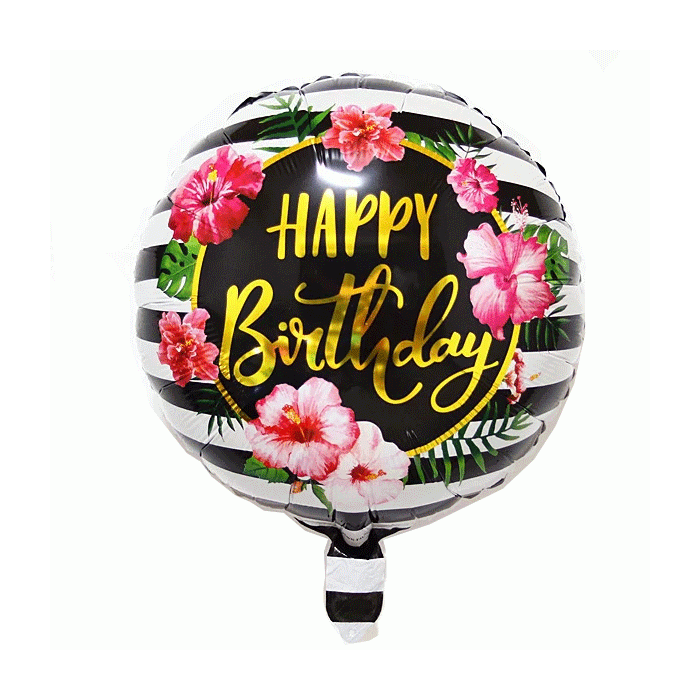 Folieballon Happy Birthday Tropische Bloemen