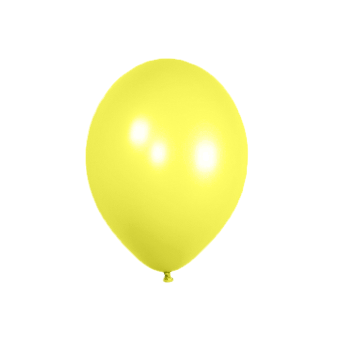 Heldere gele latex ballonnen, niet opgeblazen, verpakt per 50 stuks.