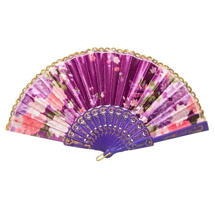 Paarse waaier bedrukt met bloemen 