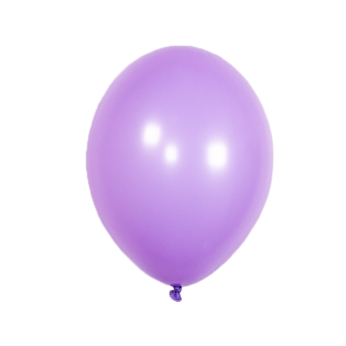 Paarse latex ballonnen, volledig opgeblazen tot 29 cm, verpakt per 50 stuks.