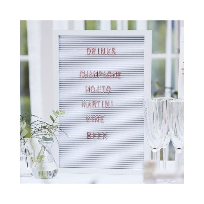 XL Letterbord met roségouden letters met achtergrond 