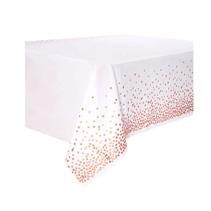Plastic Tafelkleed Dots Wit/Roségoud 
