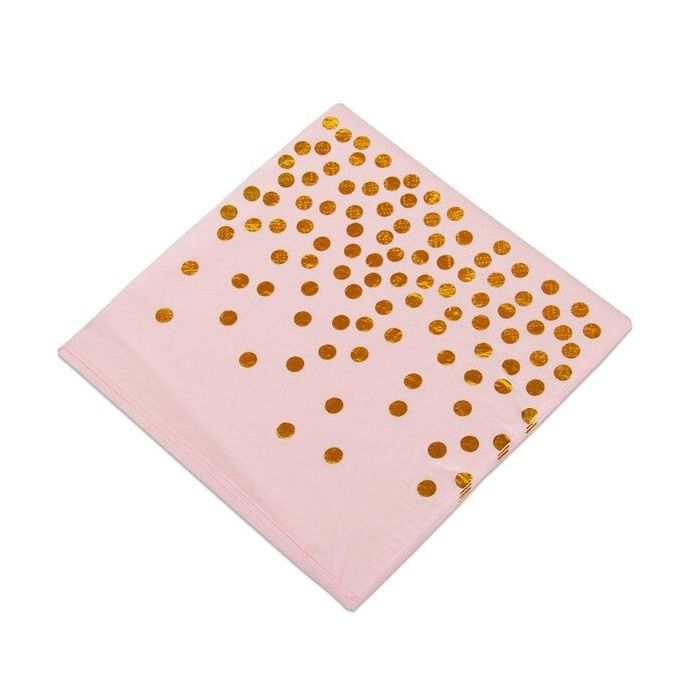 Servetten Dots Roze/Goud (20st)