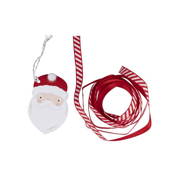 Kerstman labels met pompom op zijn muts