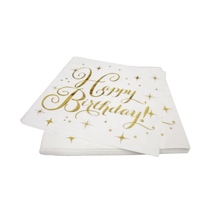 Servetten Happy Birthday Wit/Goud