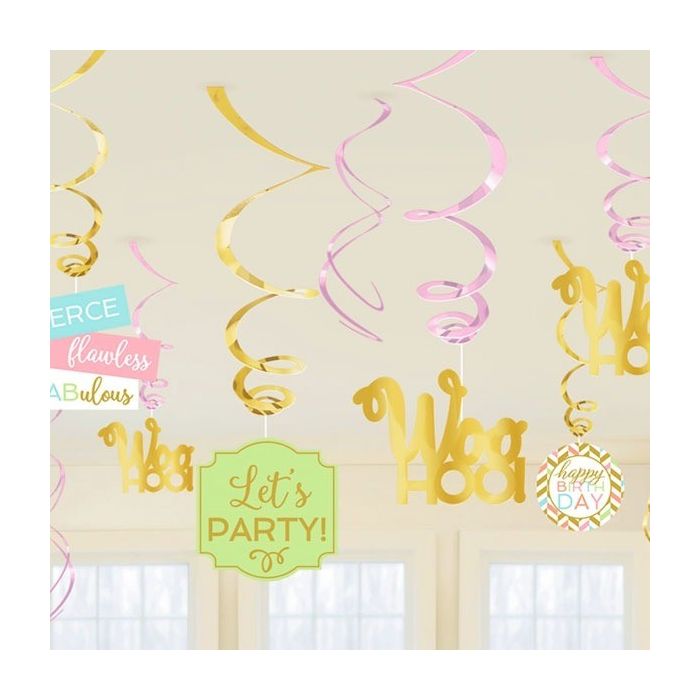 Swirl 'Happy Birthday' Glitter Goud & Pastel 
