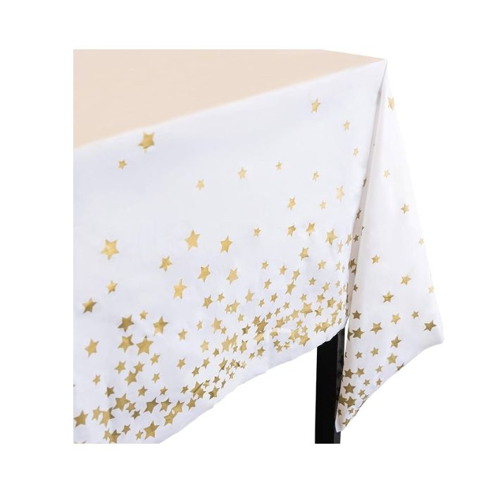 Tafelkleed Metallic Wit - Gouden Sterren