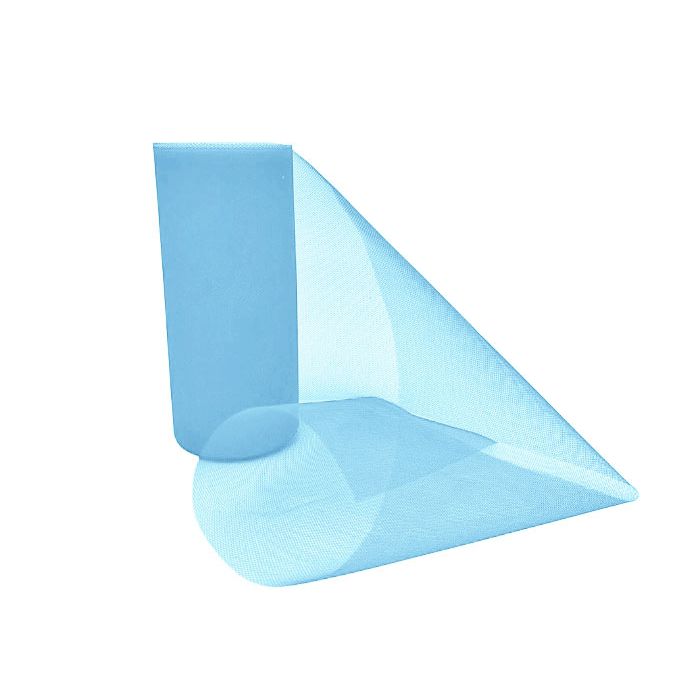 Rol met blauwe tule stof 15cm breed voor feestdecoratie