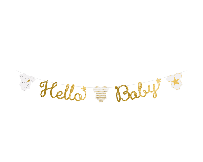 koppel mot tussen Letterslinger Hello Baby Goud/Wit (160cm) | Daily Style